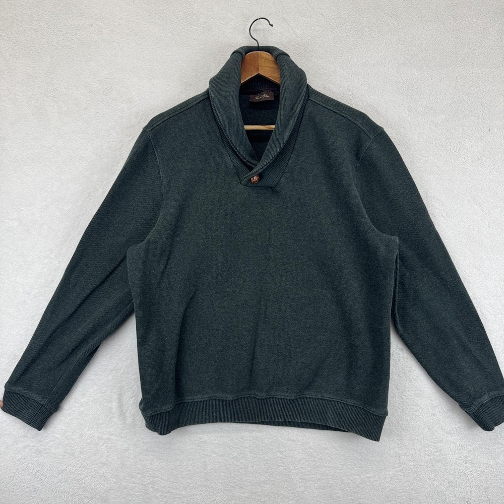 Tasso Elba Sweater‎ Mens Large Dark Green Shawl Collar Button Pullover Knit